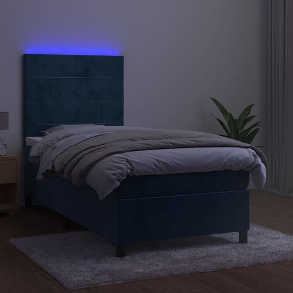 vidaXL Ramsäng med madrass & LED mörkblå 90x190 cm sammet Blå