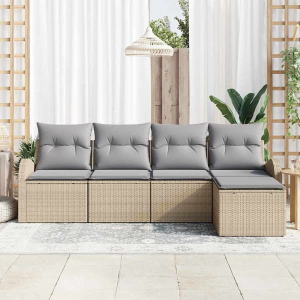 vidaXL Trädgårdsoffset 5 st Beige konstrotting Beige