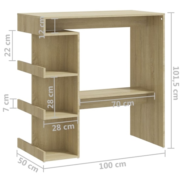 vidaXL Barbord med hyllor sonoma-ek 100x50x101,5 cm konstruerat trä Brun