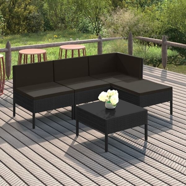 vidaXL Loungegrupp med dynor 5 delar konstrotting svart Svart