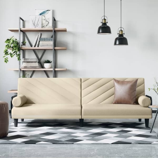 vidaXL Bäddsoffa med armstöd gräddvit tyg Kräm