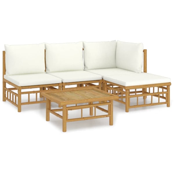 vidaXL Loungegrupp 5 delar gräddvita dynor bambu Brun