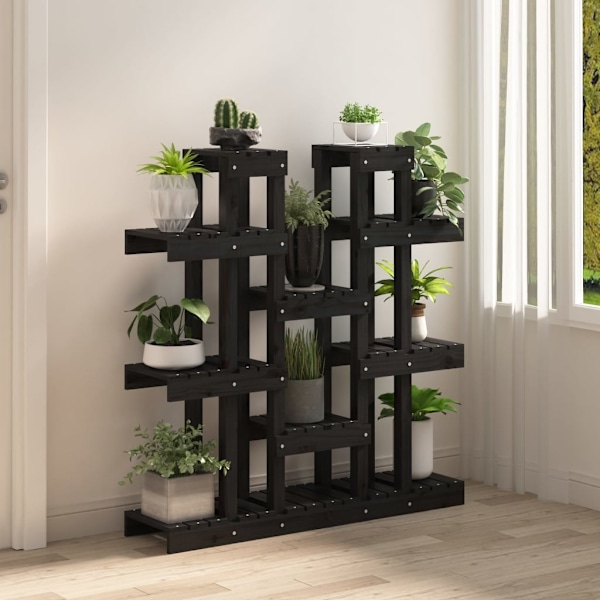 vidaXL Växtställ Svart 104,5x25x109,5 cm massiv furu Svart