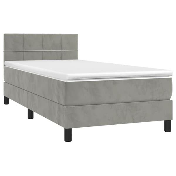 vidaXL Ramsäng med madrass ljusgrå 90x190 cm sammet Grå