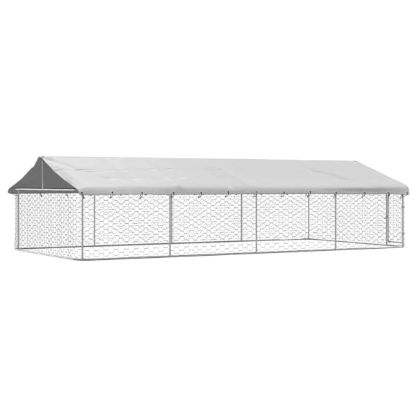 vidaXL Hundgård för utomhusbruk med tak 600x300x150 cm Silver