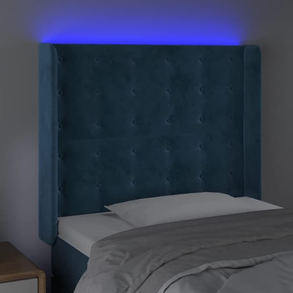 vidaXL Sänggavel LED mörkblå 83x16x118/128 cm sammet Blå