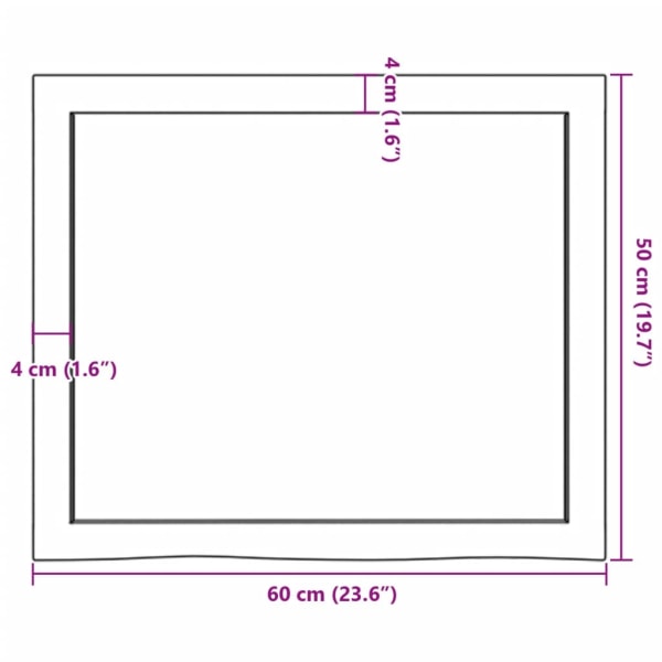 vidaXL Bänkskiva badrum ljusbrun 60x50x(2-6) cm behandlat massivt trä Brun