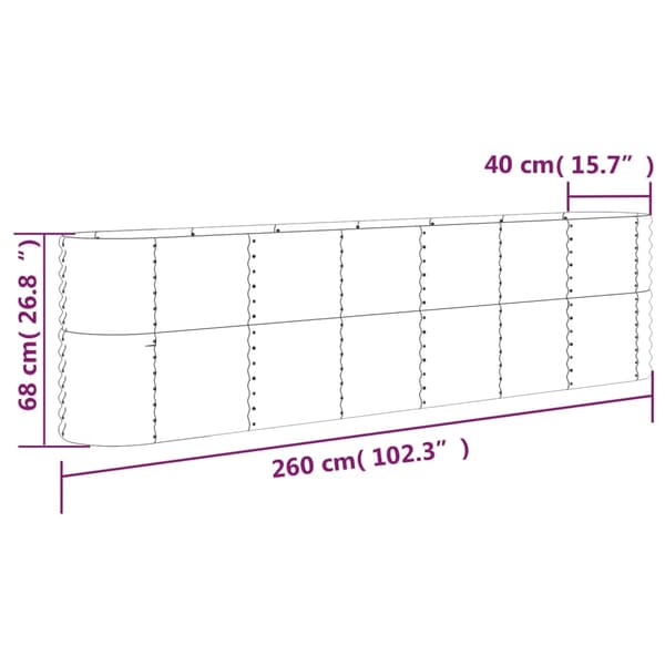 vidaXL Odlingslåda pulverlackerat stål 260x40x68 cm silver Silver