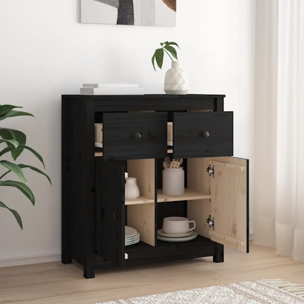 vidaXL Skänk svart 70x35x80 cm massiv furu Svart