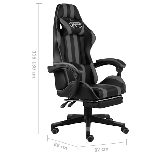 vidaXL Gamingstol med fotstöd svart och grå konstläder grå