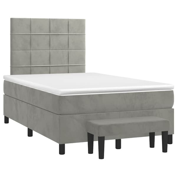 vidaXL Ramsäng med madrass ljusgrå 120x190 cm sammet Grå