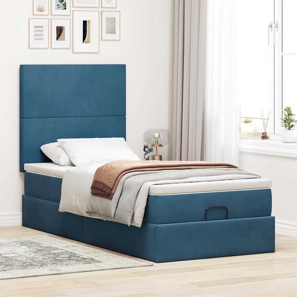 vidaXL Ottoman sängram med madrasser mörkblå 80x200 cm sammet Blå