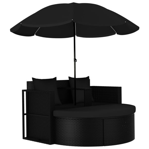 vidaXL Solsäng med parasoll konstrotting svart Svart