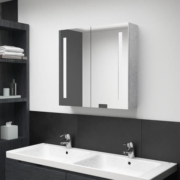 vidaXL Badrumsskåp med spegel LED betonggrå 62x14x60 cm grå