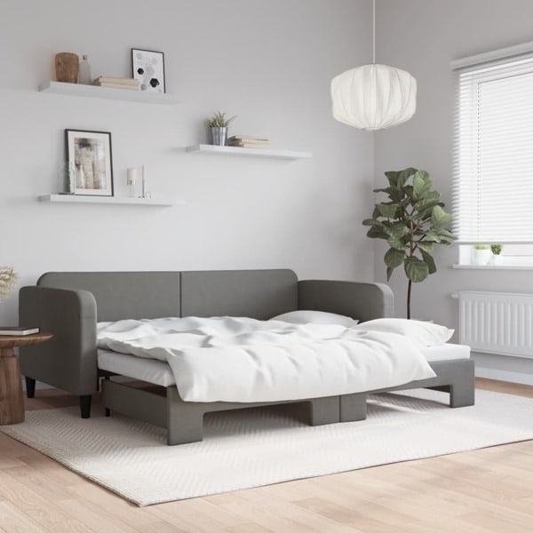 vidaXL Dagbädd utdragbar mörkgrå 90x200 cm tyg Grå