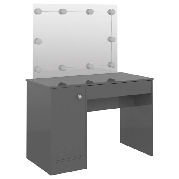 vidaXL Sminkbord med LED-belysning 110x55x145 cm MDF glänsande grå grå