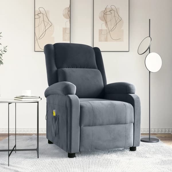 vidaXL Massagefåtölj mörkgrå sammet Grå