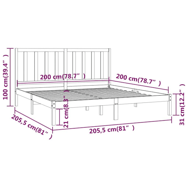 vidaXL Sängram grå massiv furu 200x200 cm Grå