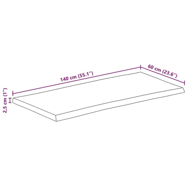vidaXL Bordsskiva 140x60x2,5 cm rektangulär massiv akacia levande kant Brun