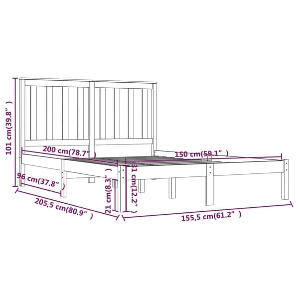 vidaXL Sängram vit massiv furu 150x200 cm Vit