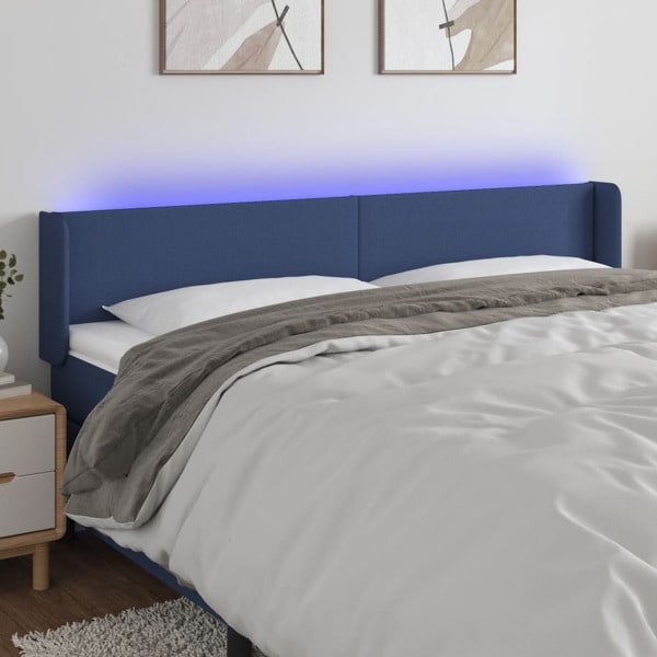 vidaXL Sänggavel LED blå 163x16x78/88 cm tyg Blå