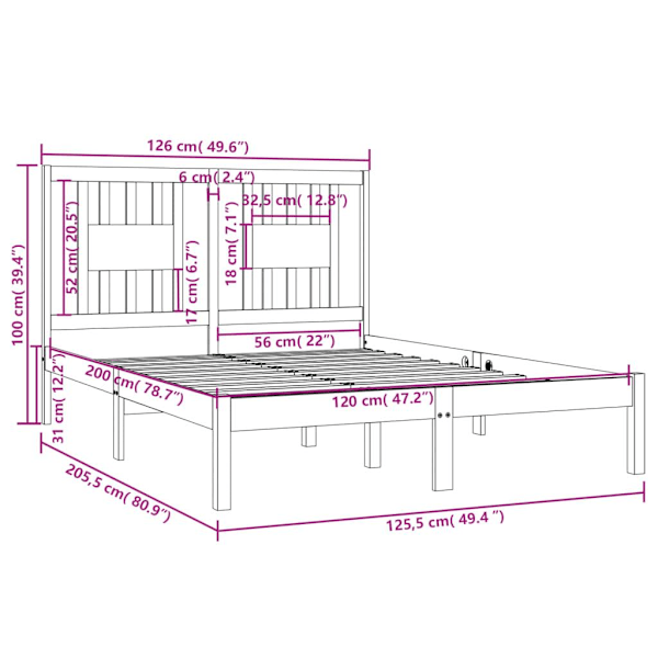 vidaXL Sängram honungsbrun massiv furu 120x200 cm Brun