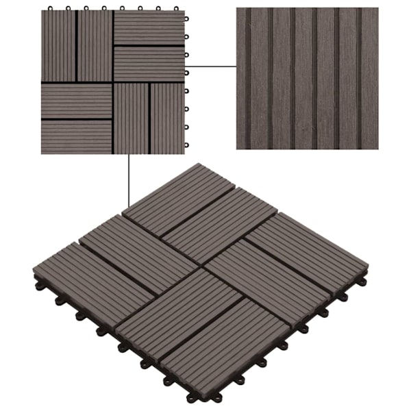 vidaXL Trall 22 st 30x30 cm 2 kvm WPC mörkbrun Brun