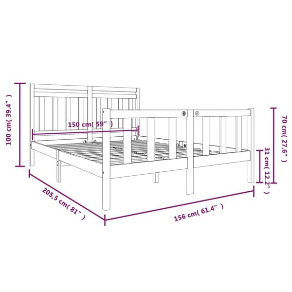 vidaXL Sängram massivt trä 150x200 cm grå Grå