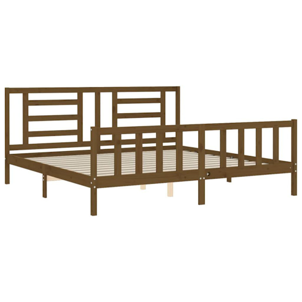 vidaXL Sängram med huvudgavel honungsbrun 200x200 cm massivt trä Brun