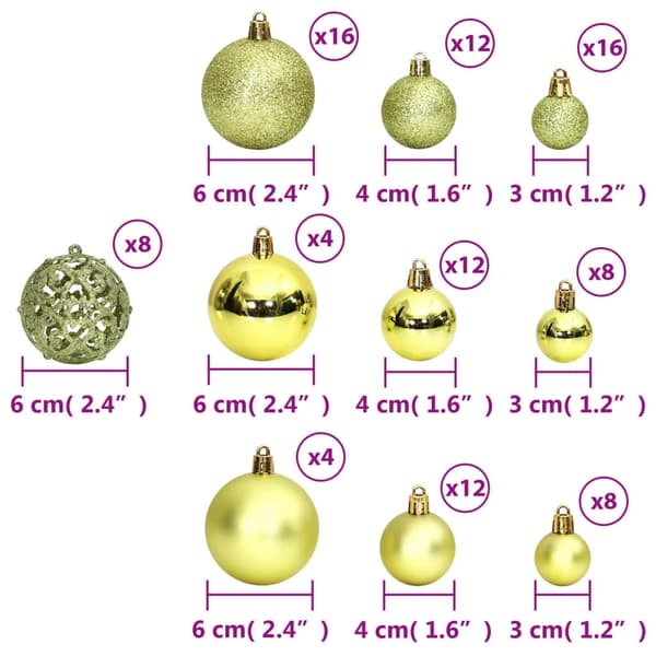 vidaXL Julgranskulor 100 st ljusgrön 3/4/6 cm Grön
