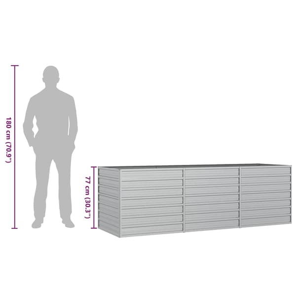 vidaXL Odlingslåda upphöjd galvaniserat stål 240x80x77 cm silver Silver