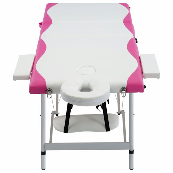 vidaXL Hopfällbar massagebänk 3 sektioner aluminium vit och rosa Vit