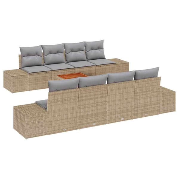 vidaXL Trädgårdsoffset 9 st Beige och Ljusgrå konstrotting Beige