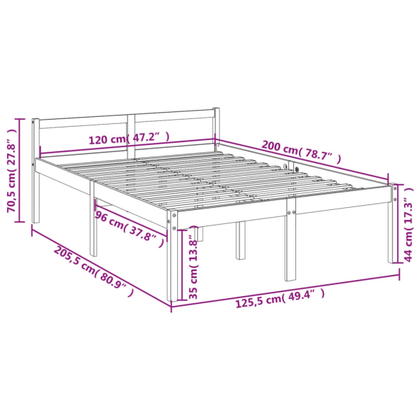 vidaXL Säng 120x200 cm massiv furu Brun