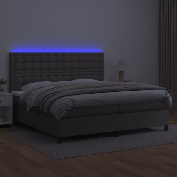 vidaXL Ramsäng med madrass & LED grå 200x200 cm konstläder Grå
