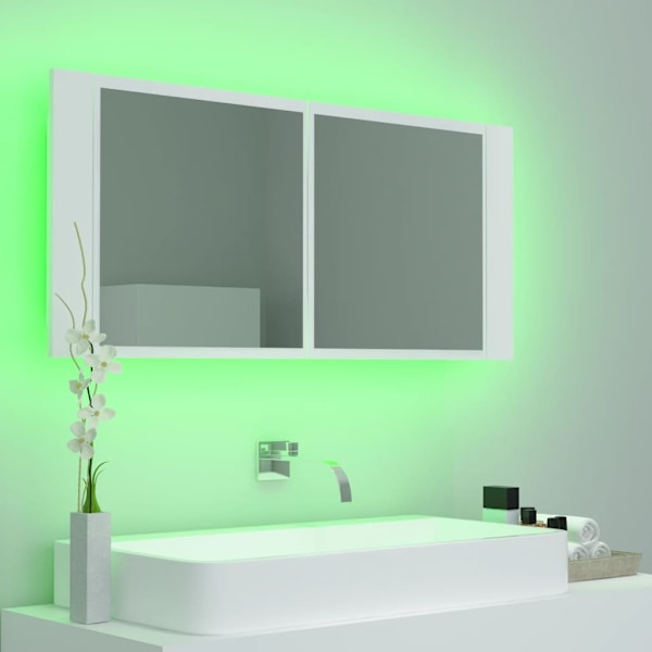 vidaXL Spegelskåp med LED svart 100x12x45 cm akryl Vit