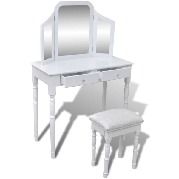 vidaXL Sminkbord med 3-i-1 spegel och pall 2 lådor vit Vit