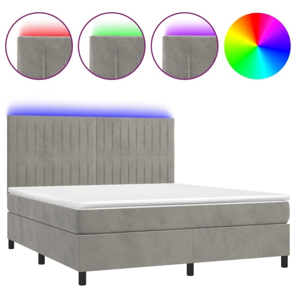 vidaXL Ramsäng med madrass & LED ljusgrå 180x200 cm sammet Grå