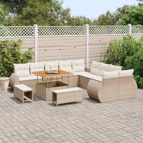 vidaXL Trädgårdsoffset 13 pcs Beige konstrotting Beige