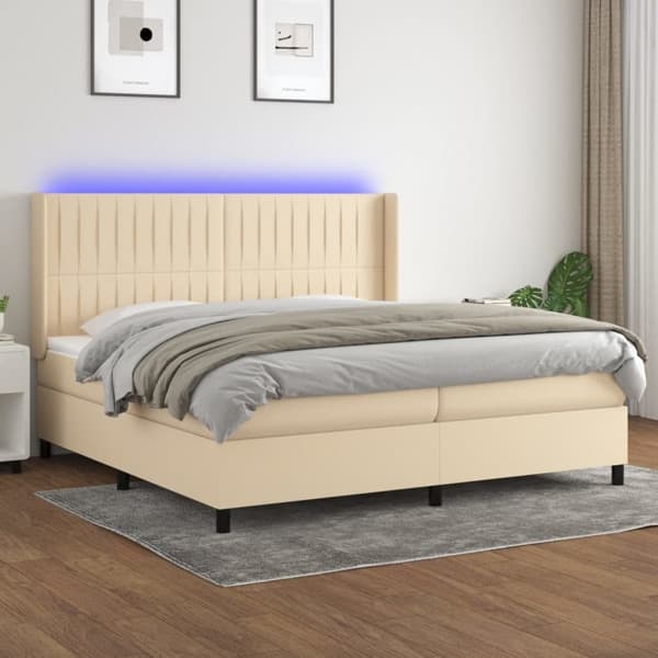 vidaXL Ramsäng med madrass & LED gräddvit 200x200 cm tyg Kräm