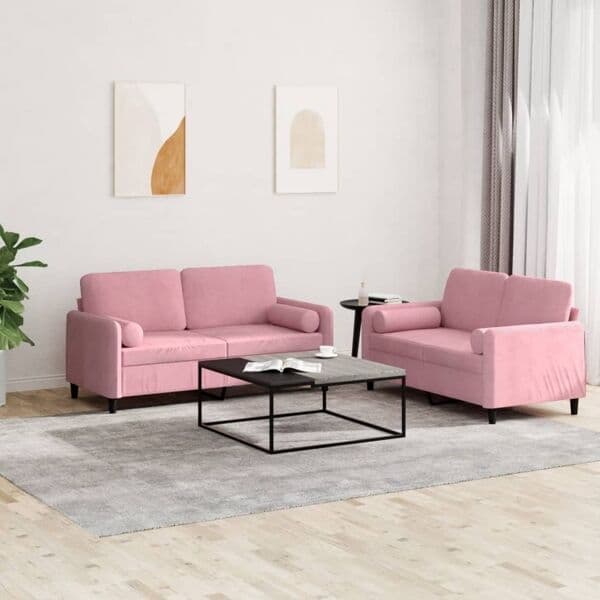 vidaXL Soffgrupp med kuddar 2 delar rosa sammet Rosa