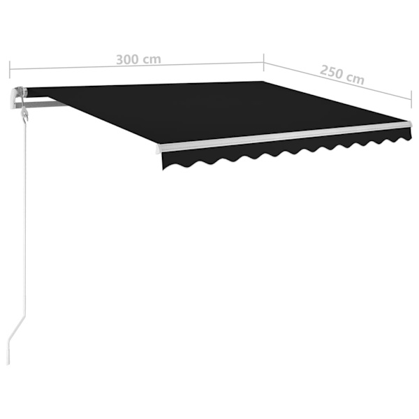 vidaXL Markis manuellt infällbar med LED 3x2,5 m antracit Antracit