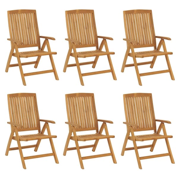 vidaXL Fällbara fåtöljer med dynor, 6 st, massivt trä, teak Brun