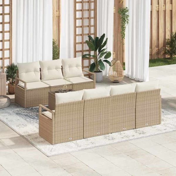 vidaXL Trädgårdsoffset 8 st 7-Antal sittplatser Beige och gräddfärgad Beige