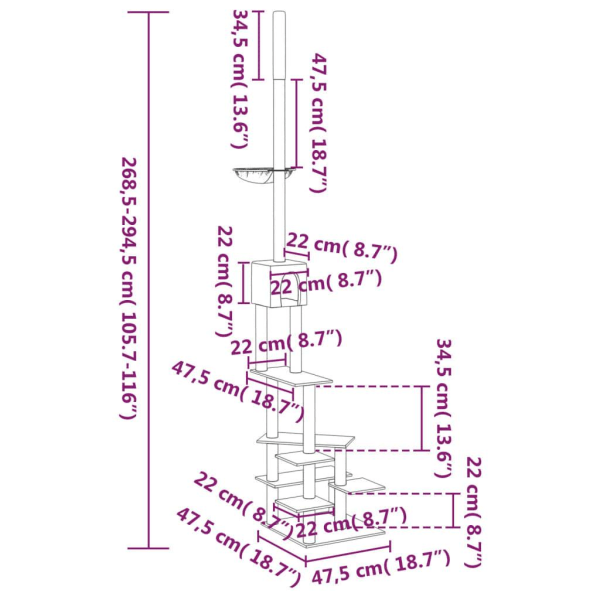 vidaXL Golv-till-tak klösträd gräddvit 268,5-294,5 cm Kräm