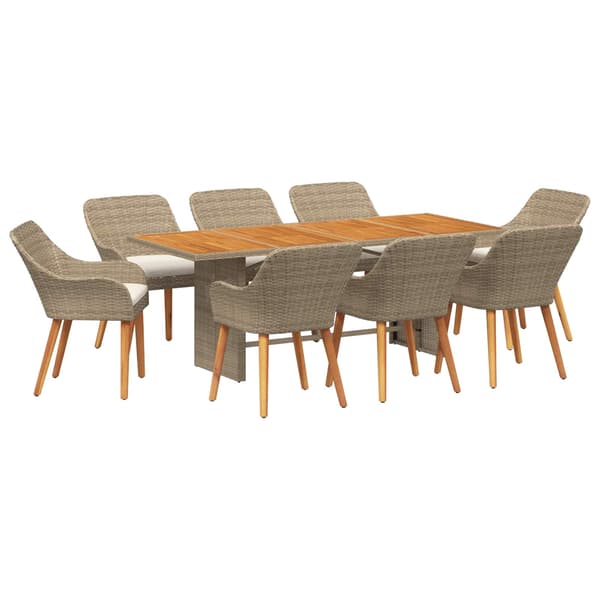 vidaXL Trädgårdsmöbelset 9 st Beige konstrotting Beige