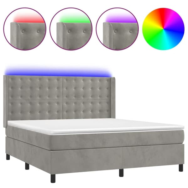 vidaXL Ramsäng med madrass & LED ljusgrå 160x200 cm sammet Grå