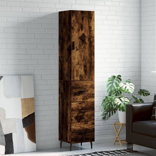 vidaXL Högskåp rökfärgad ek 34,5x34x180 cm konstruerat trä Brun