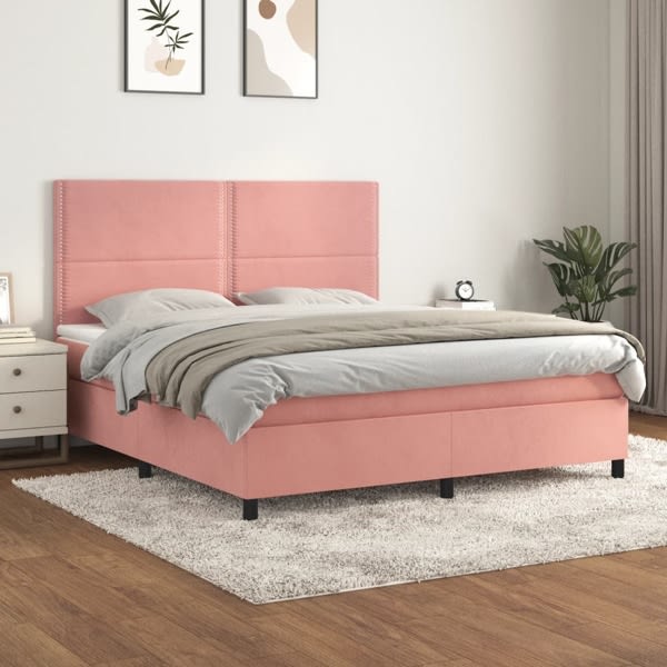 vidaXL Ramsäng med madrass rosa 180x200 cm sammet Rosa