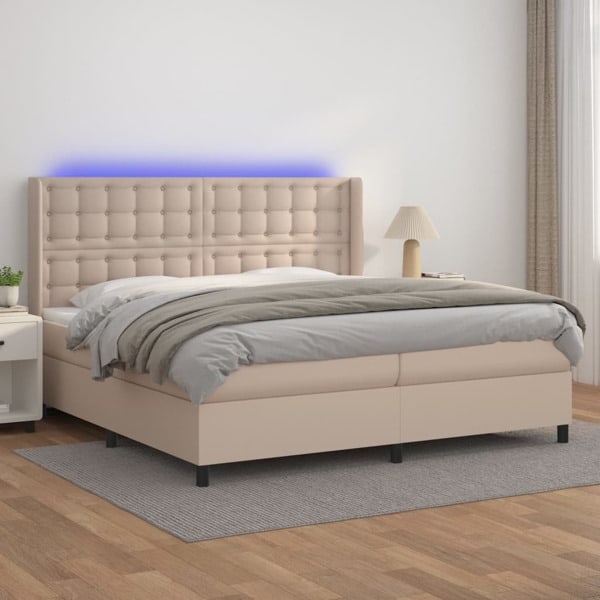 vidaXL Ramsäng med bäddmadrass & LED cappuccino 200x200 cm konstläder Brun